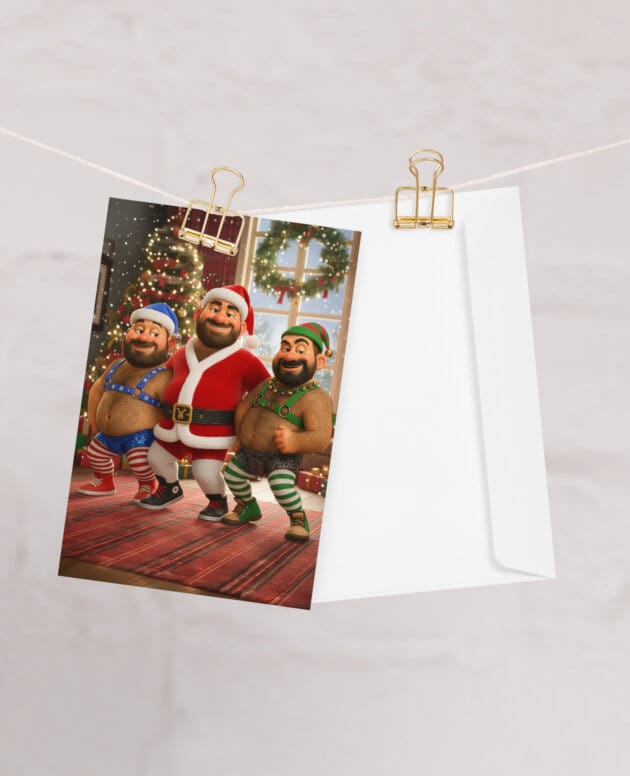 Scruffy Cub Greeting Card – Gay Bear Christmas Cheer in Every Envelope